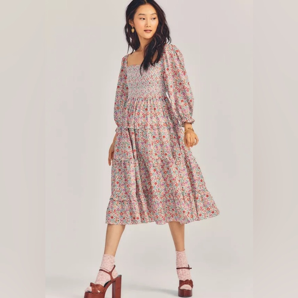 LoveShackFancy X Liberty of London Floral Milkmaid Midi Dress Cottagecore